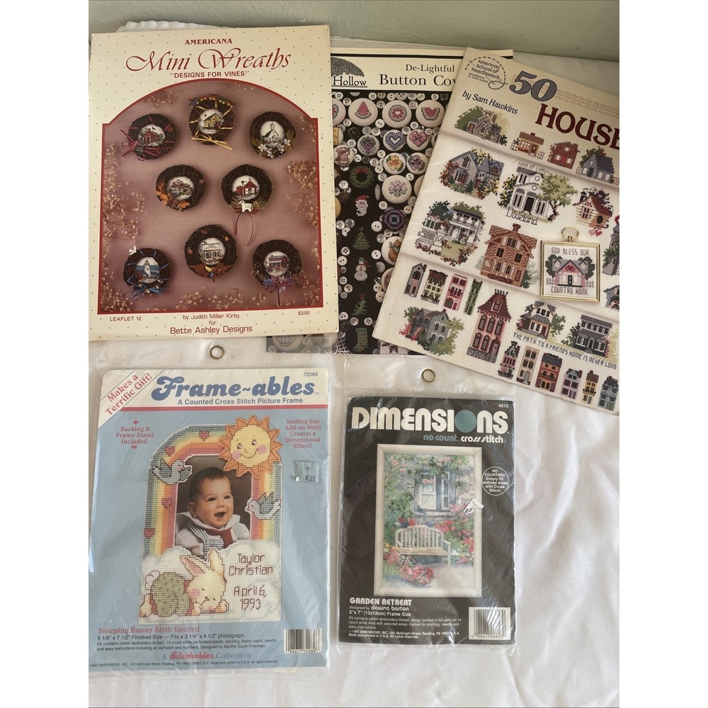 Lot 2 Opened Cross Stitch Kits Dimensions Frame-able & 3 Cross Stitch Booklets